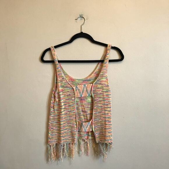 O’Neill M tank top yellow blue fringe cut out bohemian summer vacation casual - Picture 5 of 7